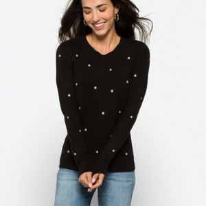 Black sweater with white snow flakes bought on stitch fix